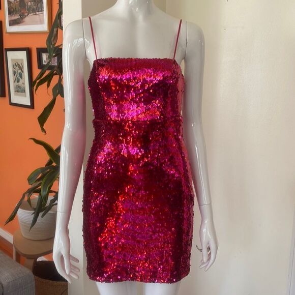 Zara Pink & Red Horizontal Striped Sequin Mini Dress Size XS - Picture 3 of 16